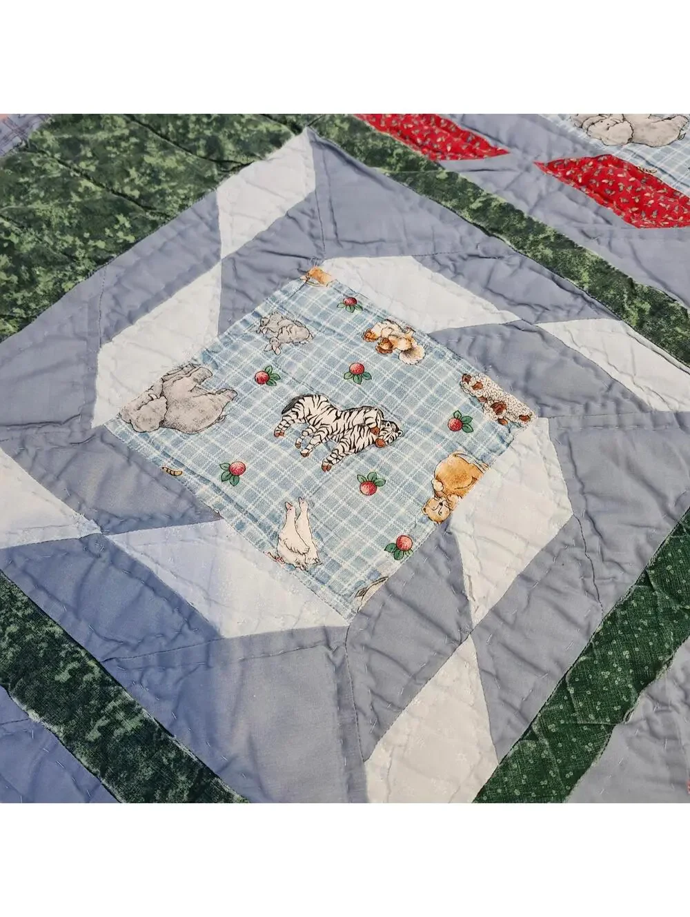 Handmade Quilt Farm Animals Print Throw Colorful Patchwork Shabby Chic Tattered
